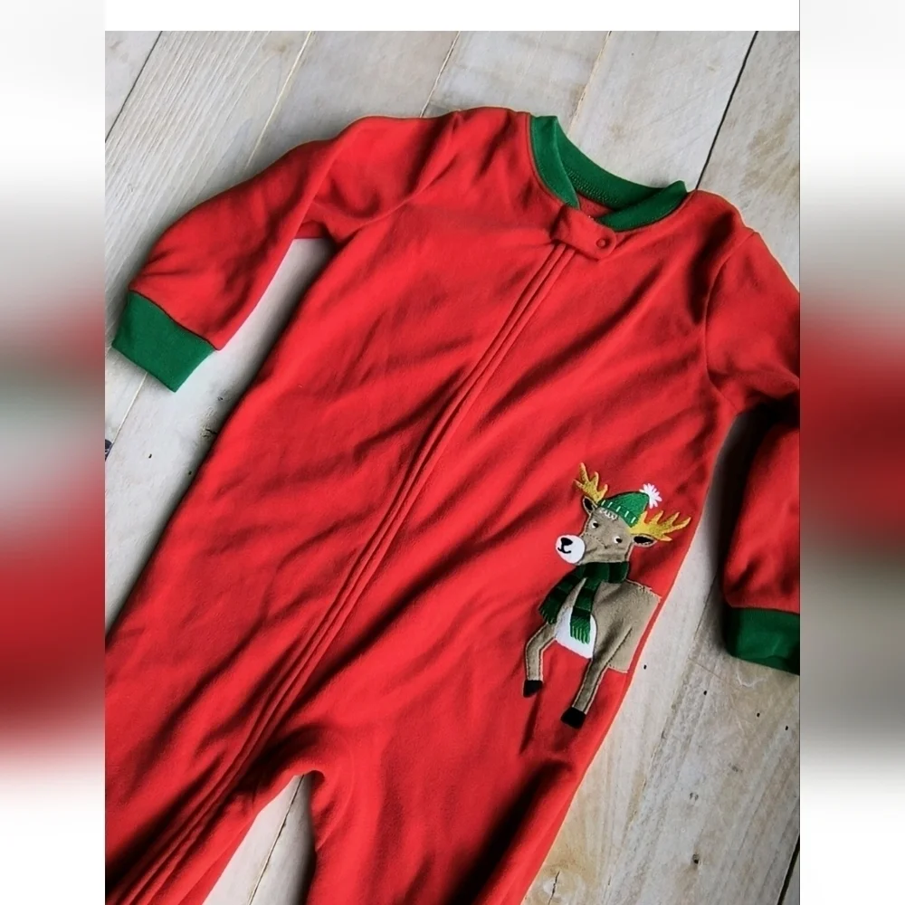 Carter's Boys Toddler Red Christmas Reindeer One Piece Fleece Pajamas 2T